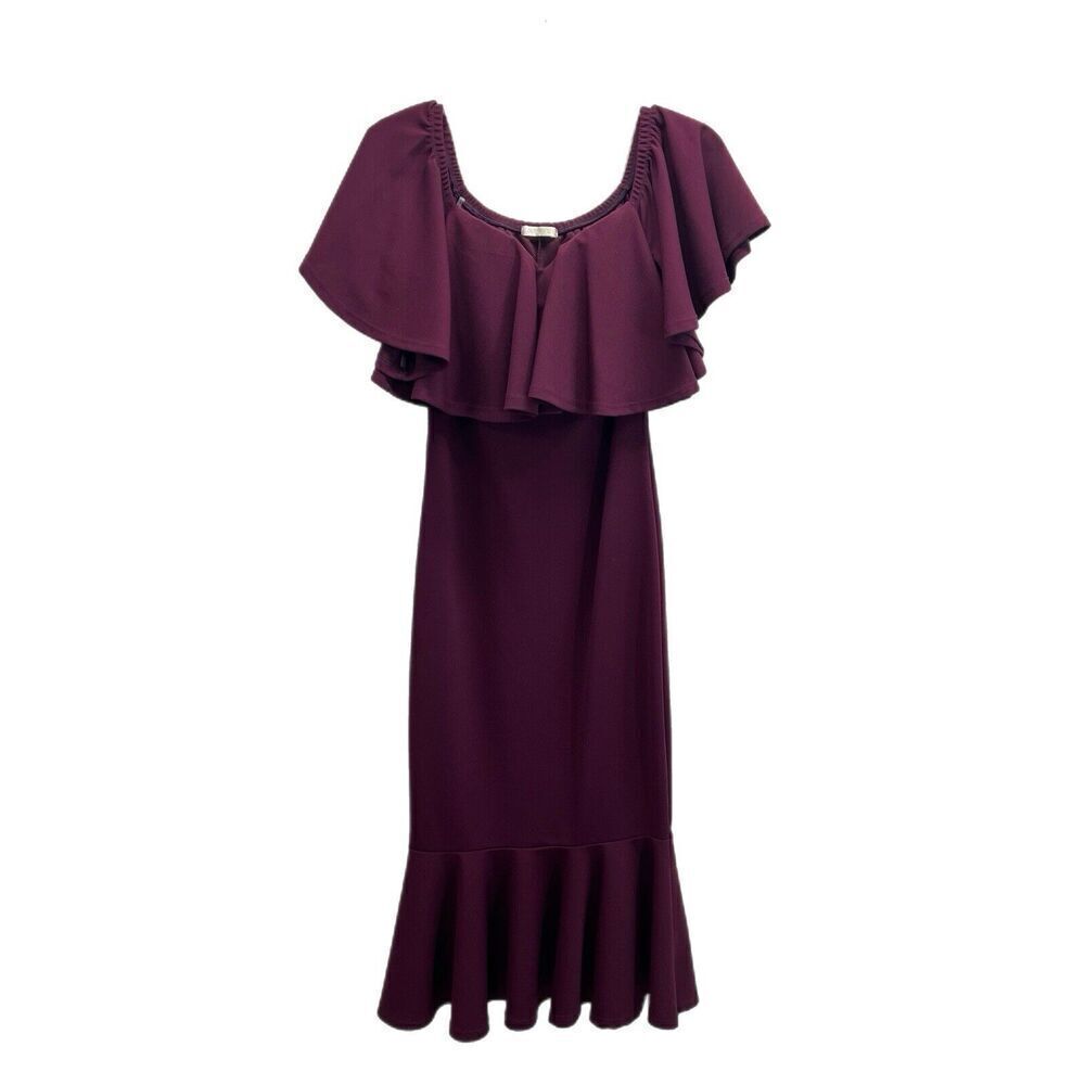 Olive Tree Trumpet Dress Women Medium Burgundy Midi Sweetheart Stretch